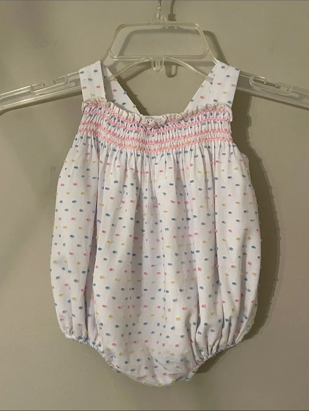 The Beaufort Bonnet Company Babs Bubble Romper in Swiss Dot Size 0-6 months